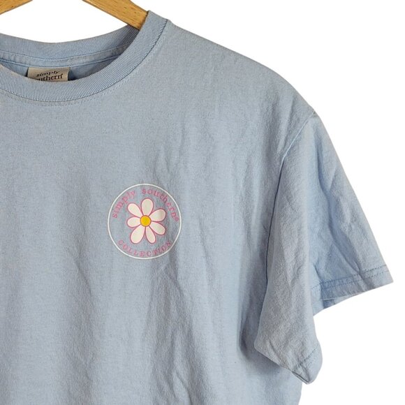 Simply Southern T Shirt Blue Large Short Sleeve Oopsy Daisy Highland Cow Flower - Picture 5 of 7